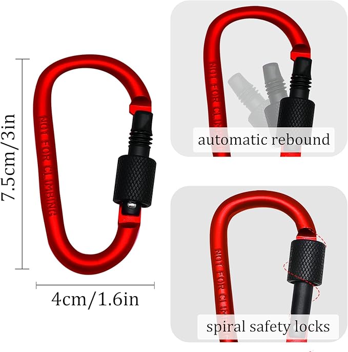 6 Pack Small Locking Carabiner, 3 Inch Aluminum D-Shape Snap Hook with Screw Gate for Hiking, Camping, Fishing&Backpack(Not for Climbing)
