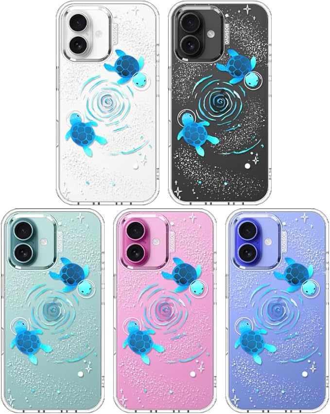 MOSNOVO Case for iPhone 16 Plus, [Buffertech 6.6ft Military-Grade Drop Protection] [Anti Peel Off Tech] Clear TPU Bumper Phone Case Cover Design - Space Turtle