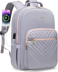 LOVEVOOK Laptop Backpack for Women 18.4 inch,Cute Womens Travel Backpack Purse,Professional Laptop Computer Bag,Waterproof Work Business College Teacher Bags Carry on Backpack with USB Port,Grey Pink