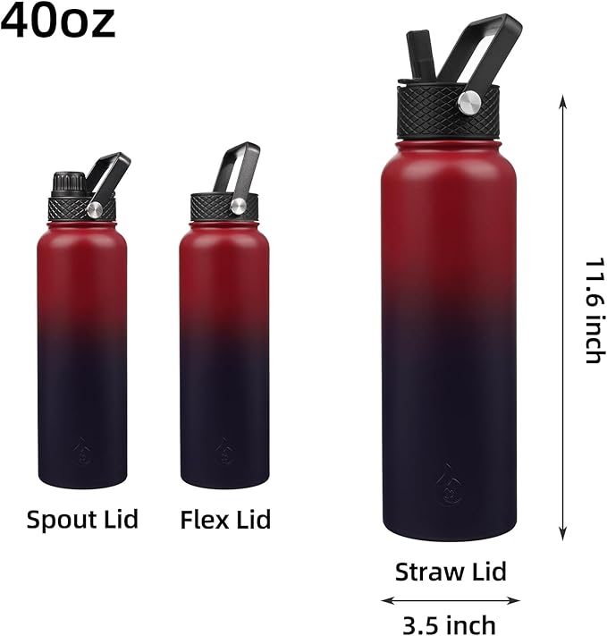 BJPKPK Insulated Water Bottles with Straw Lid, 40oz Cold & Hot Thermo, Stainless Steel Metal Water Bottle with 3 Lids, Reusable Thermo, Cups, Mugs, Tumblers,Charming Red