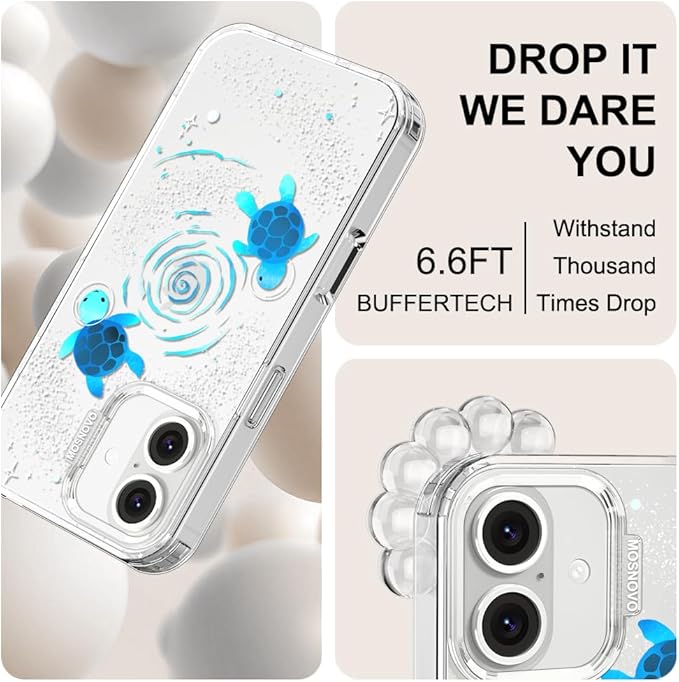 MOSNOVO Case for iPhone 16, [Buffertech 6.6ft Military-Grade Drop Protection] [Anti Peel Off Tech] Clear TPU Bumper Phone Case Cover Design - Space Turtle