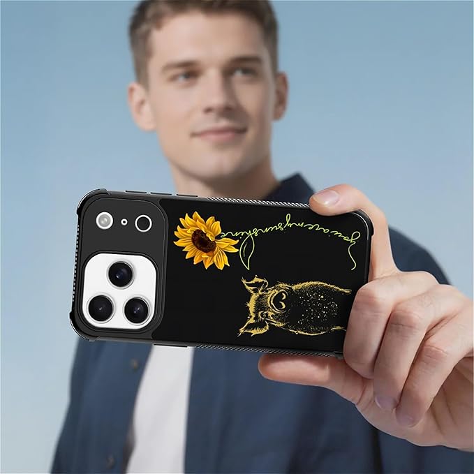 for iPhone 17 Pro Case,for MagSafe Graphic Design for Girl Boy Soft Silicone Hard Acrylic Shock Protection Designed for iPhone 17 Pro Pig Sunflower Yellow Sunshine Pattern