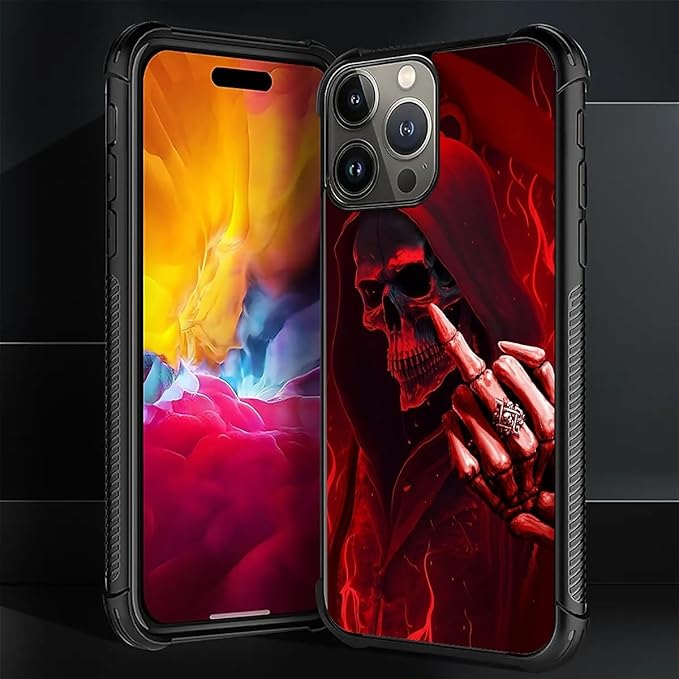for iPhone 16 Pro Max Case, Gestures Funny Skull Pattern Graphic Design Girl Boy Soft Silicone Hard Acrylic Shock Protection for iPhone 16 Pro Max