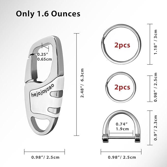 Keychain with Carabiner Clip, 4 Heavy Duty Key Rings and D Ring for Men's Car Key Fob Holder Fits Belt Loops