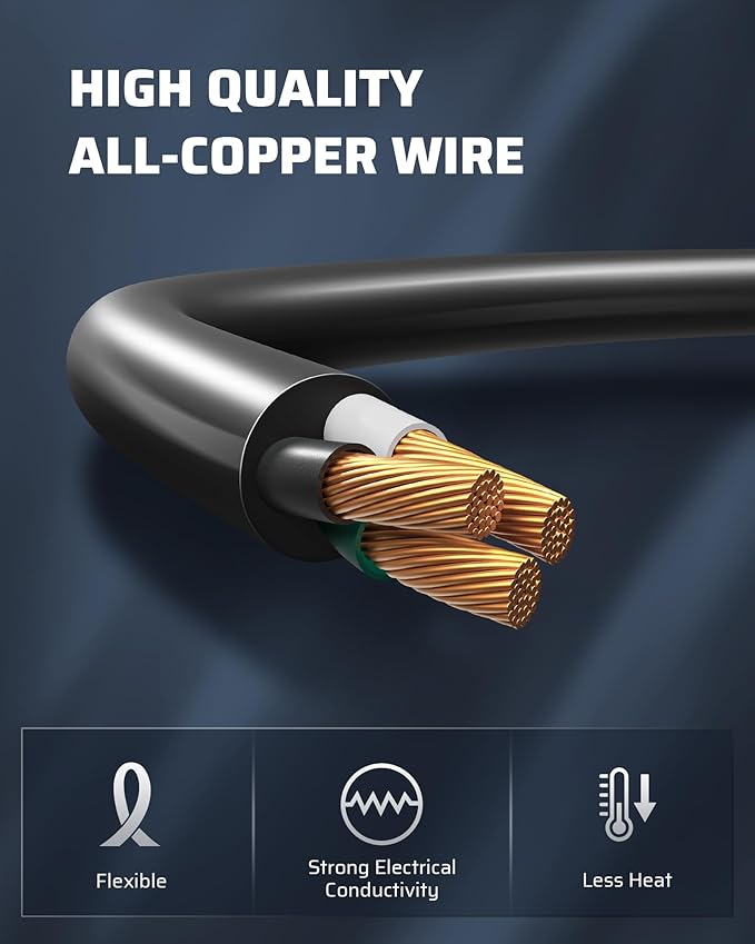 DEWENWILS Extension Cord 6 FT, 3 Prong Waterproof Extension Cable for Lights, Indoor Outdoor Appliances, 16/3 SJTW, Black, ETL Listed, 1 Pack