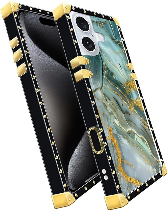 Compatible with iPhone 16 Case, Golden Texture Marble Veining Luxury Golden Decoration for Girl Women Soft TPU Shockproof Protective Hard PC Back for iPhone 16