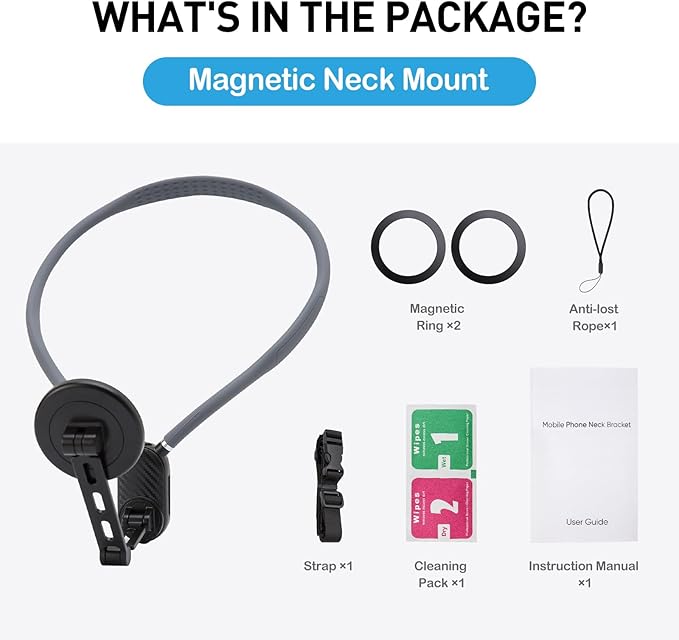 Magnetic Neck Phone Mount, Adjustable Chest Strap Neck Phone Holder for Recording, Hands Free POV/Vlog Phone Video Filming, Neck Cell Phone Chest Mount, Content Creator Essentials for iPhone Andriod