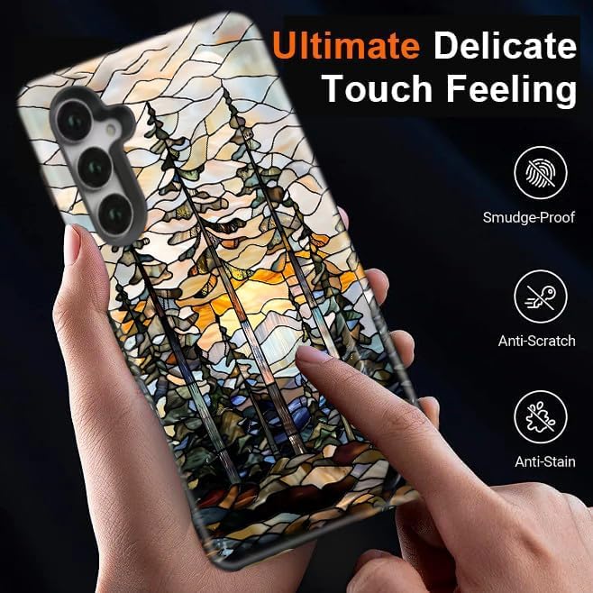 Compatible for Samsung Galaxy A17 5G Case, Dual Layer Heavy Duty 2 in 1 Shockproof Protective Phone Case,Stained Glass Forest and Sunset