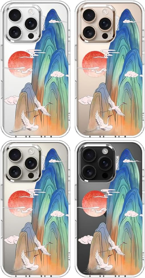 MOSNOVO for iPhone 16 Pro Case, Shockproof Military-Grade Protection 6.6ft Drop Tested, Clear Phone Case for iPhone 16 Pro, Celestial Cranes Design