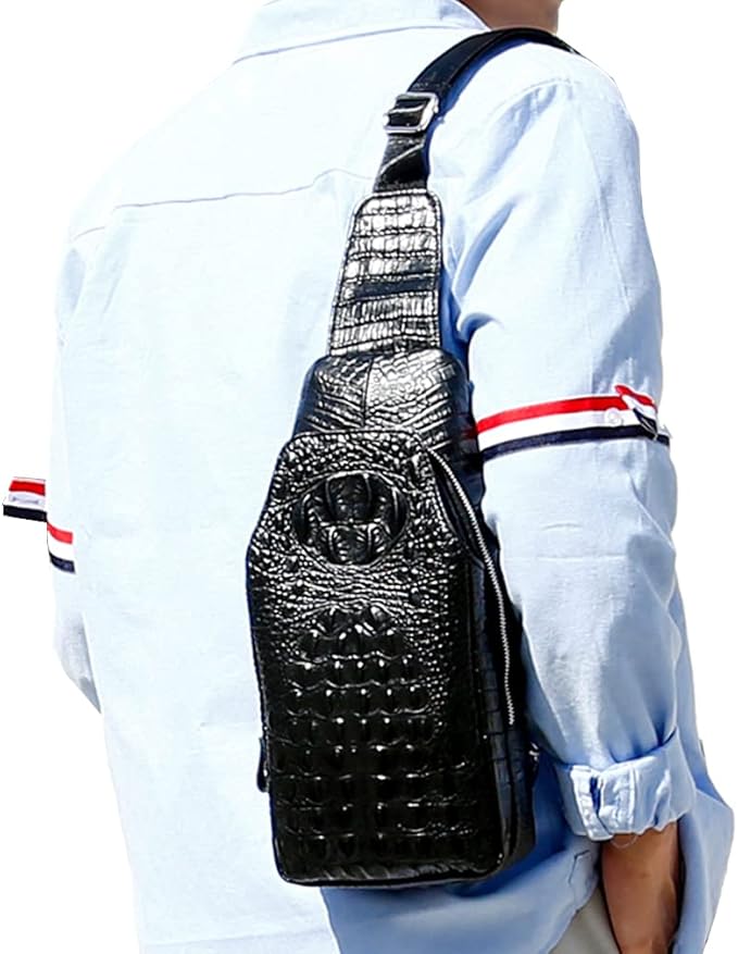 Hebetag Leather Sling Bag Crossbody Backpack for Men Travel Outdoor Office Work Camping Hunting Hiking Shoulder Chest Pack Casual Daypack, Black