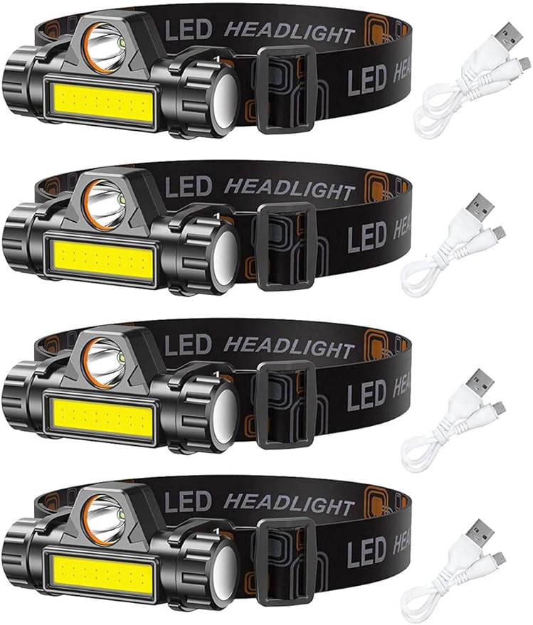 LED headlamp Flashlight 4-Pack Rechargeable Headlight for Running, Camping, Hiking and More Lumens USB, Cycling Fishing ,