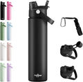26oz Insulated Water Bottle with 2-in-1 Straw and Spout Lid, 304 Stainless Steel Water Bottle Keep Cold for 24H,Leak-Proof,Sports Water Bottle with Braided Carry Strap for Gym,Travel,Outdoors,Black