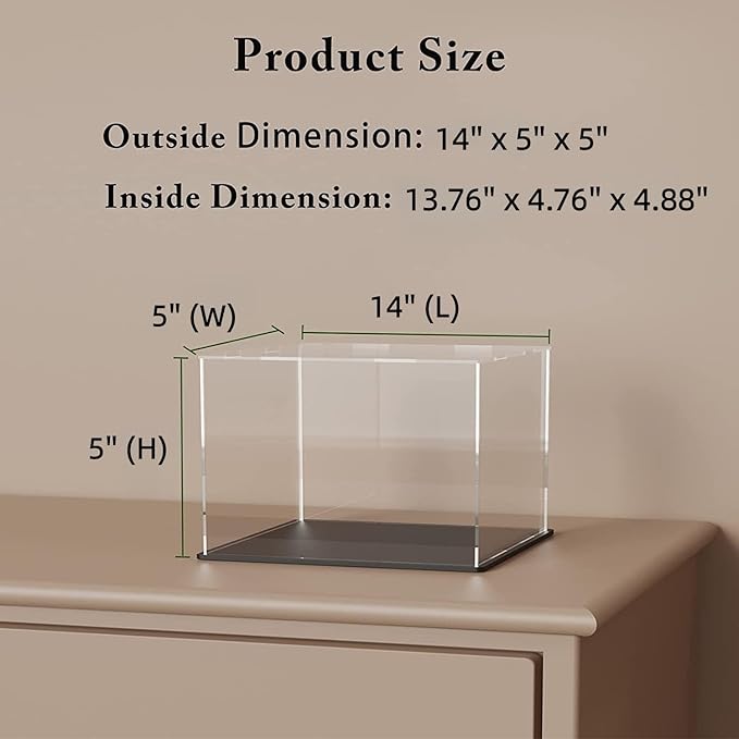 Display Case for Light Saber and Sword, Acrylic Box for Trophy and Toy Figures, Clear Acrylic Display Cases with Matte Black Base for Collection Protection and Storage, 14x5x5 inch
