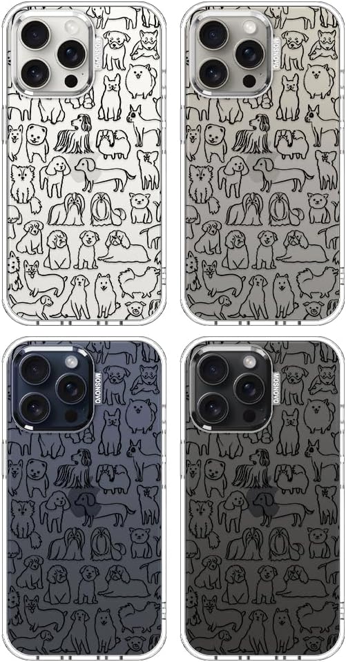MOSNOVO Case for iPhone 15 Pro Max, [Buffertech 6.6ft Military-Grade Drop Protection] [Anti Peel Off Tech] Clear TPU Bumper Phone Case Cover Design - Doodle Dog