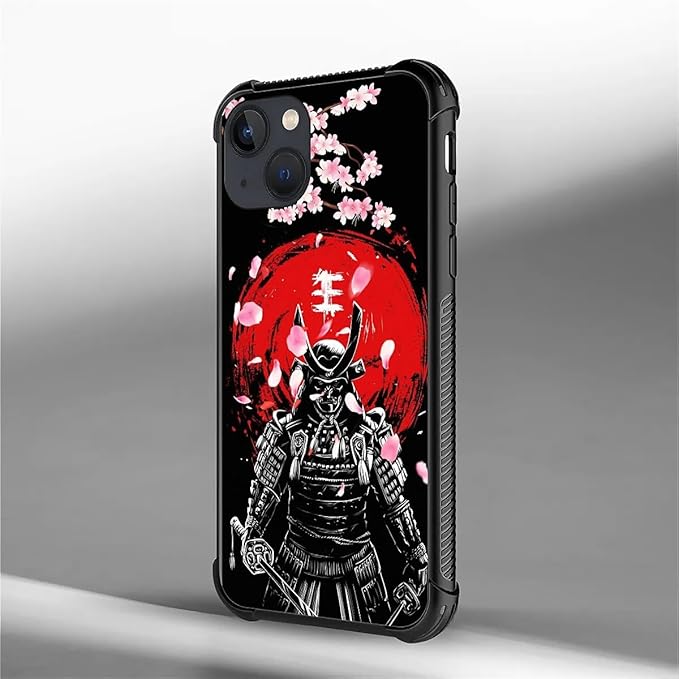 for iPhone 13 Mini Case, Sakura Japanese Samurai Pattern Graphic Design Girl Boy Soft Silicone Hard Acrylic Shock Protection for iPhone 13 Mini