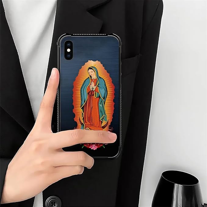 for iPhone X/Xs Case, Red Virgen Guadalupe Pattern Made of Soft Silicone Hard Acrylic Shock Protection for iPhone X/Xs