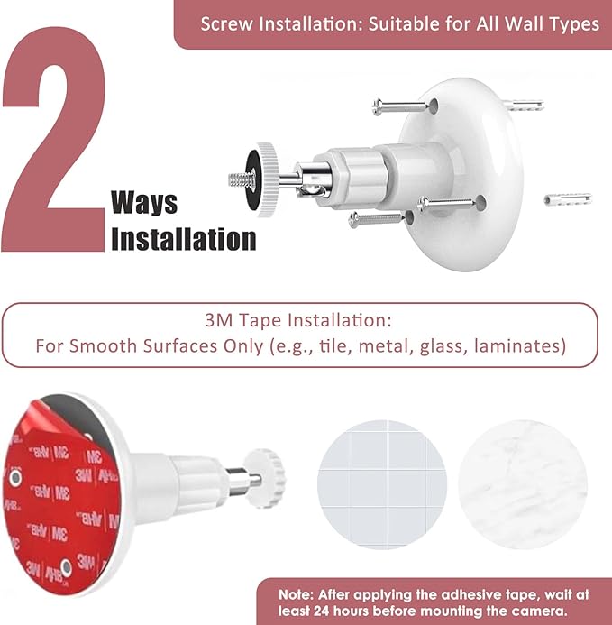 2 Pack Wall Mount Kit, VHB Adhesive or Screw, No Drill, Compatible with Arlo, Eufy Cam, Plug-in Ring & HD Security Camera, Stick & Up Cam Battery, Wyze Cam, Universal Indoor Outdoor Bracket