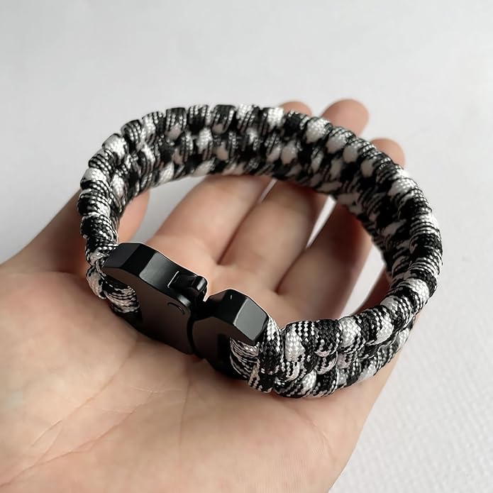 Parachute Cord Bracelets Trilobite Weaved Paracord Bracelet with Side Release Buckle 8.7 inch Black Bracelet for Men Women 1 Set