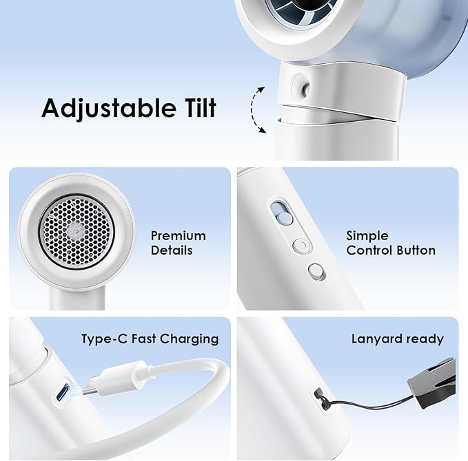 Portable Misting Fan Handheld Powerful Turbo Fan, 100 Speeds, 6000mAh Rechargeable Battery, LED Display, Spray Mist Personal Mini Fan for Travel, Beach, Outdoor Camping (Snow White)