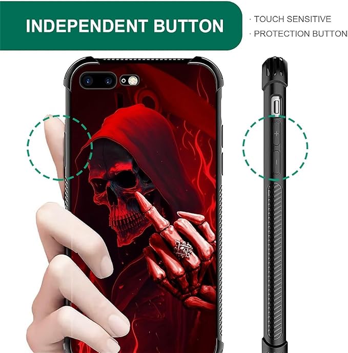 for iPhone 7 Plus/8 Plus Case, Gestures Funny Skull Pattern Graphic Design, Soft Silicone Hard Acrylic Shock Protection