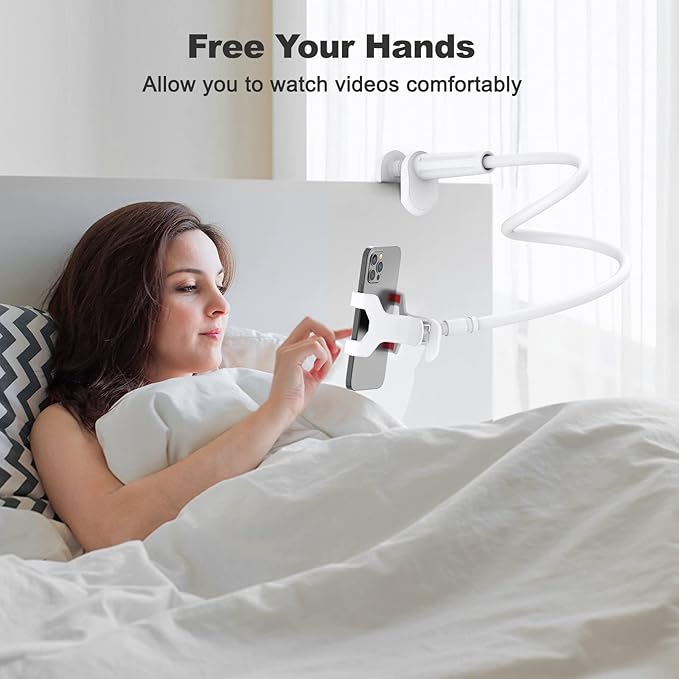 Gooseneck Cell Phone Holder, Universal 360 Flexible Phone Stand Lazy Bracket Mount Long Arms Clamp for Phone 13 Pro Xs Max XR X 8 7 6 6s Plus and Other 3.5~6.7'' Device (White)…