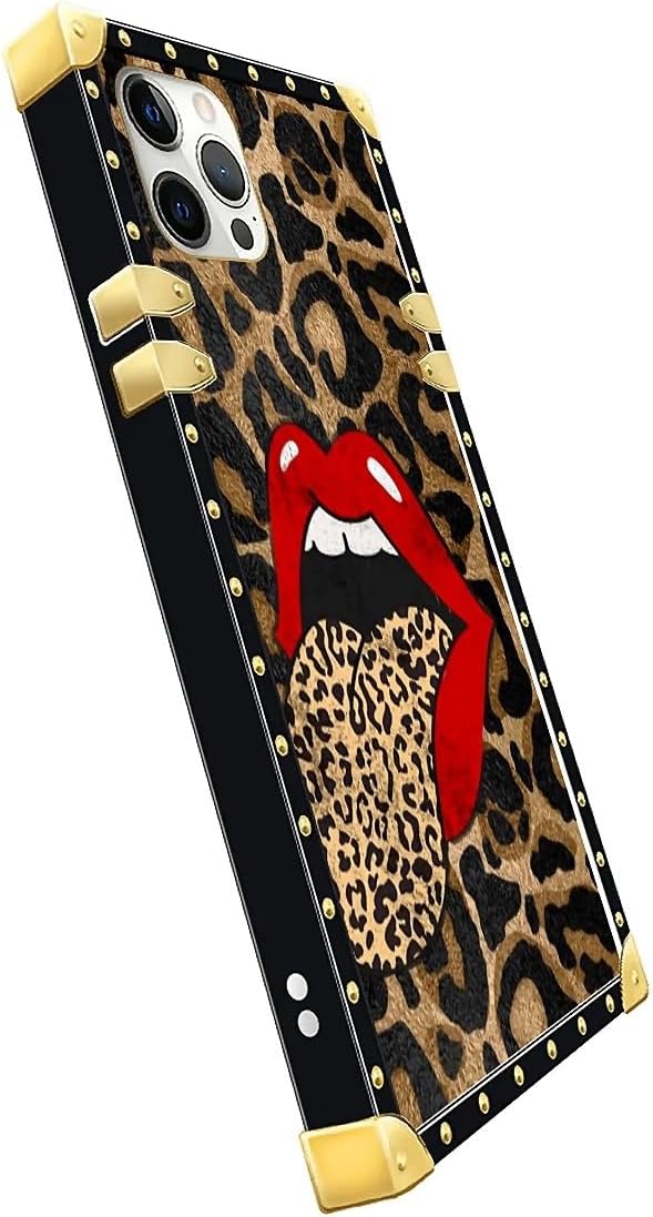 Compatible with iPhone 11 Pro Max Case, Brown Leopard Print Mouth Luxury Golden Decoration for Girl Women Soft TPU Shockproof Protective Hard PC Back for iPhone 11 Pro Max