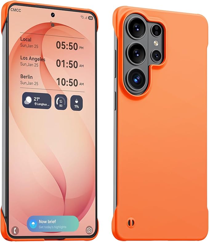 GRECAZO Slim Borderless for Samsung Galaxy S26 Ultra Phone Case 6.9"(2026) Ultra-Thin Lightweight Frameless Matte Hard PC Cover Case with Pull Ring Minimalist Non Slip Rope-Orange
