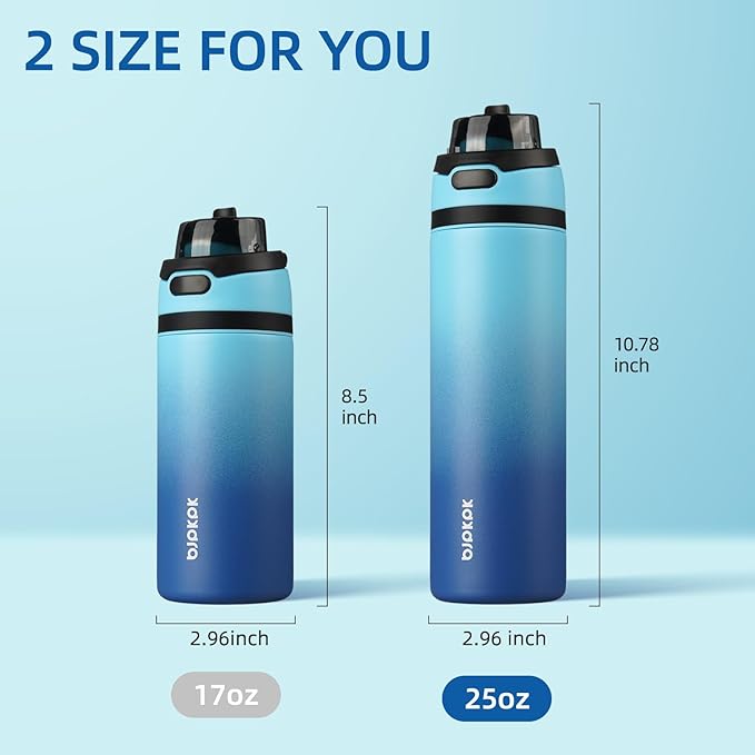 BJPKPK 25oz Insulated Water Bottle with 2-1 Straw Spout Lid, Stainless Steel Metal Water Bottles with Carry Handle, BPA Free, Leak-Proof, Fits in Car Cup Holder, Thermo for Sports,Sky
