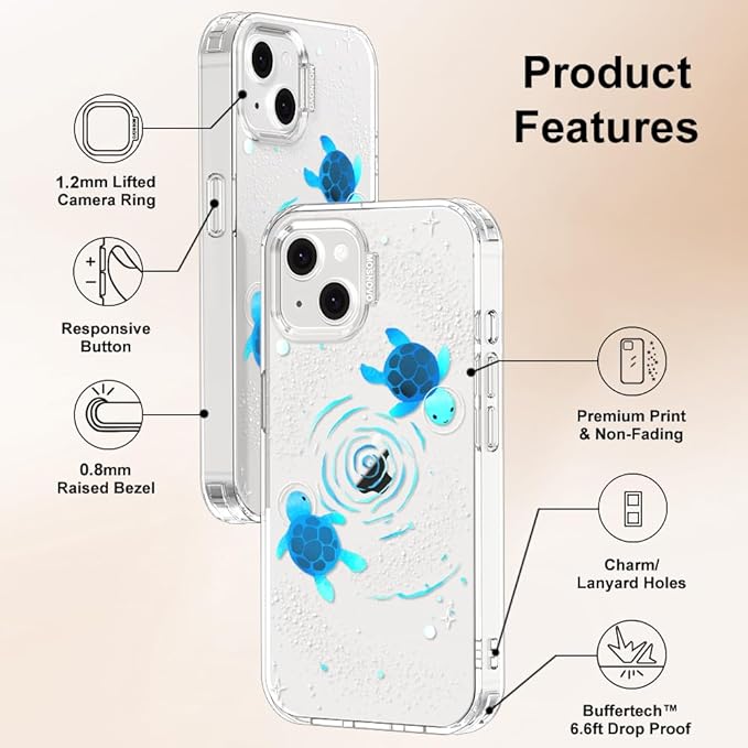 MOSNOVO for iPhone 13/14 Case | Military Grade 6.6ft Drop Tested | Clear with Space Turtle Design
