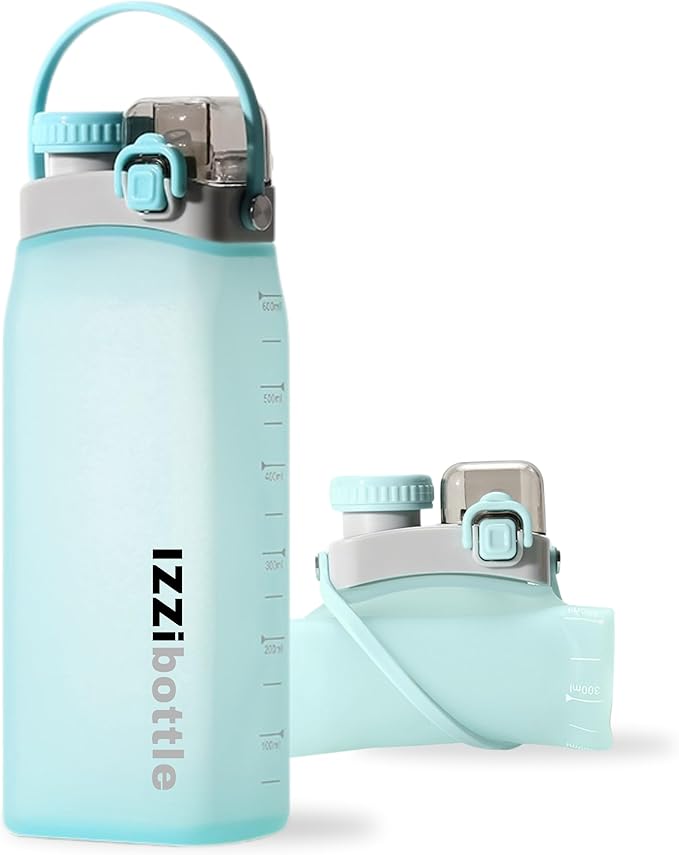 IZZI bottle Collapsible Lightweight Silicone Water Bottle (600ml, Blue) | BPA Free, Eco-Friendly, Medical Grade | Leakproof Bottle for Sports, Travel, Hiking, Gym, Outdoor Adventures and Daily Use
