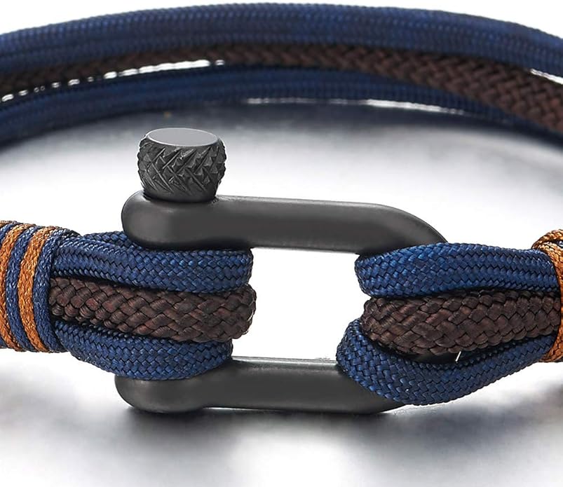COOLSTEELANDBEYOND Men Women Steel Screw Anchor Shackle Nautical Sailor Rope Wristband Wrap Bracelet