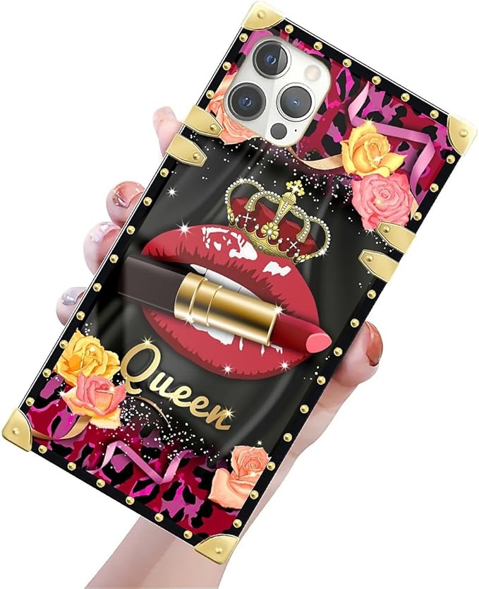 Compatible with iPhone 12 12 Pro Case, Queen Lip Crown Leopard Print Luxury Golden Decoration for Girl Women Soft TPU Shockproof Protective Hard PC Back for iPhone 12 12 Pro