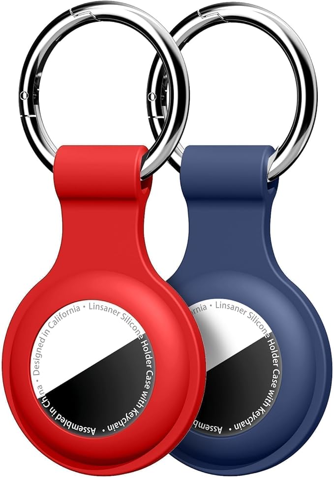 Linsaner [2 Pack] Holder for AirTag 2nd Gen (2026) & 1st Gen, Silicone Case Keychain Key Ring, Protective Cover for Air Tags, GPS Finder Accessories for Bags, Pets, Kids, Luggages, Red/Dark Blue
