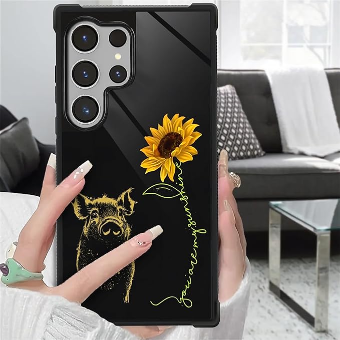 for Samsung Galaxy S26 Ultra Case,Graphic Design for Girl Boy Soft Silicone Hard Acrylic Shock Protection Designed for Samsung Galaxy S26 Ultra Pig Sunflower Yellow Sunshine Pattern