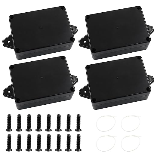 4 Pack Junction Boxes, 3.3 x 2.3 x 1.3 Inch IP65 Waterproof Project Box, ABS Plastic Electrical Project Case Power Junction Box with Fixed Ear for Outdoor (Black, 83 x 58 x 33 mm)