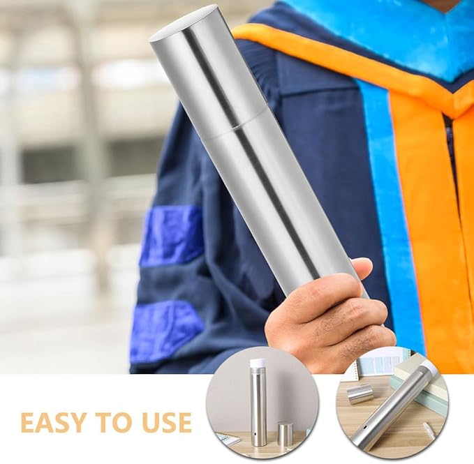 DOITOOL Stainless Steel Cylinder Box 11.8 Inch Document Storage Tube for Birth Certificates Diplomas Waterproof Metal Holder for Office and Home Organization