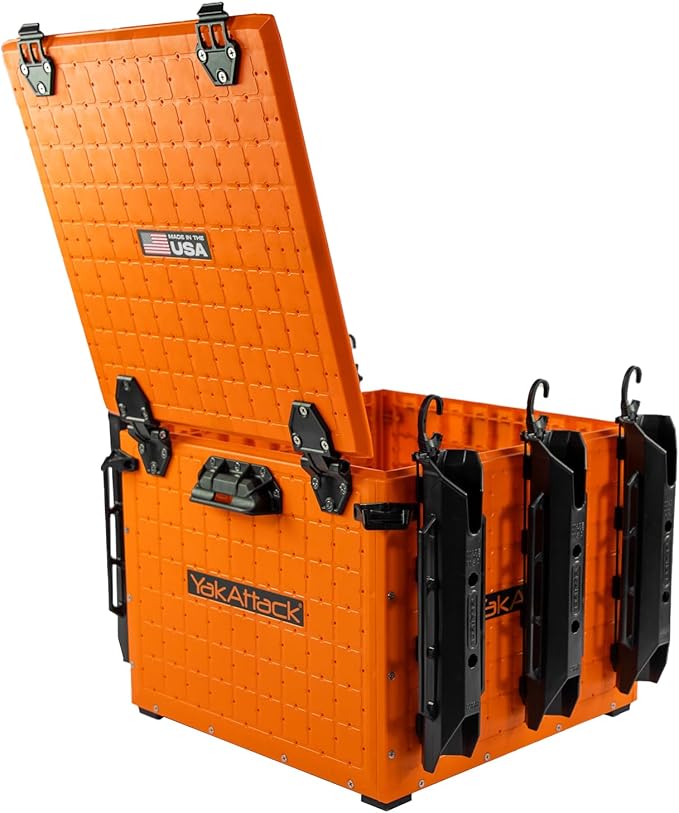 YakAttack BlackPak Pro 16" x 16" Kayak Fishing Crate with 6 Rod Holders - Orange | Tackle Storage Box & Fishing Gear Organizer | Lightweight, Durable & Customizable Kayak Fishing Accessory