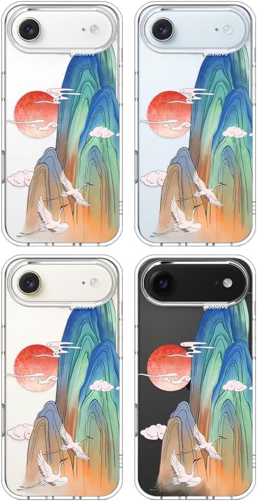 MOSNOVO for iPhone Air Case, Shockproof Military-Grade Protection 6.6ft Drop Tested, Camera Control, Clear Phone Case for iPhone 17 Air, Celestial Cranes Design