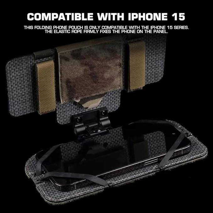 Airsoft Plate Carrier Accessory Molle Phone Mount Outdoor Lightweight Navigation Board for 15Pro, Wide Angle Foldable Phone Holder Chest Rig Hovering Tactical Vest Mount