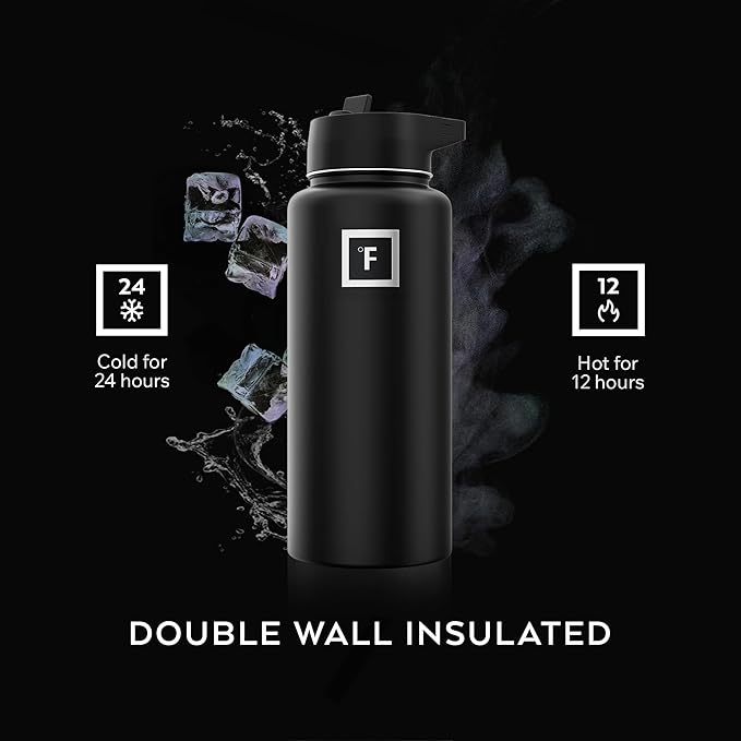 IRON °FLASK Camping & Hiking Hydration Flask with Straw, Wide Mouth Insulated Stainless Steel Sports Water Bottle - 32 oz Blue Waves