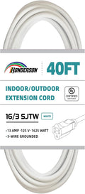 Indoor Outdoor Extension Cord Weatherproof, UL Listed, 16 Gauge 40FT White 3 Prong Heavy Duty, 16/3 SJTW 13A Power Cord for Outdoor Lights, Appliances, Lawn