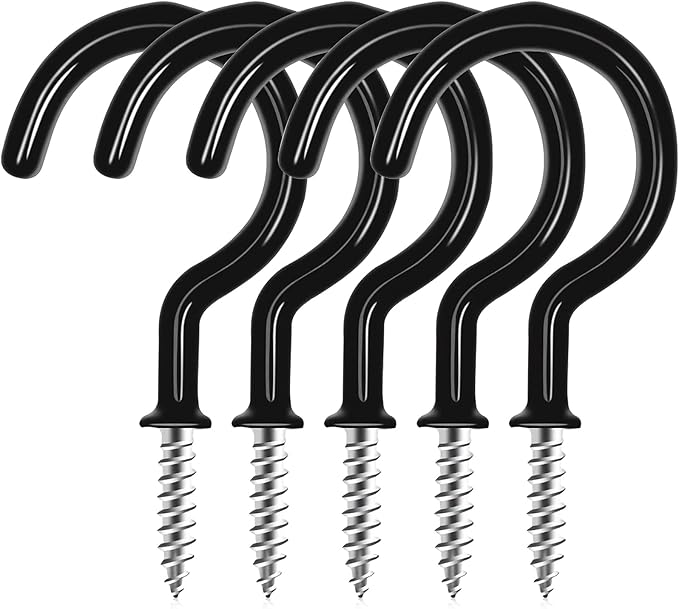 Cup Screw Hooks,1 inch Vinyl Coated Ceiling Hooks,100 Pack Screw in Hook,Wind Chimes Hook Kitchen Cup Hook Great for Hanging Indoor & Outdoor Use(Black)