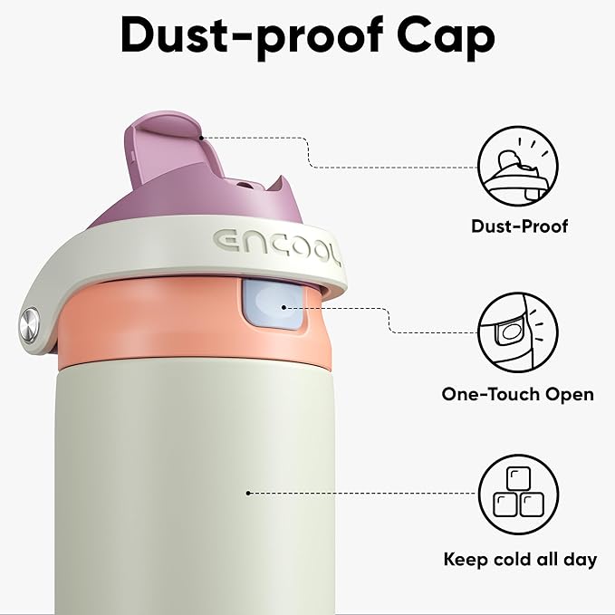 ENCOOL Leakproof Insulated Water Bottle with Straw Dual-Sip Water Bottle Bag-Safe Design for Work, Commute & Gym – Keeps Drinks Cold All Day, 32 oz, Sand Beige