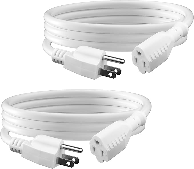BN-LINK 6ft White Outdoor Extension Cord 16/3 SJTW, 2 Pack, 3-Prong, Weather Resistant & Flame Retardant, for Indoor, Garden, Landscaping & Holiday Decorations, ETL