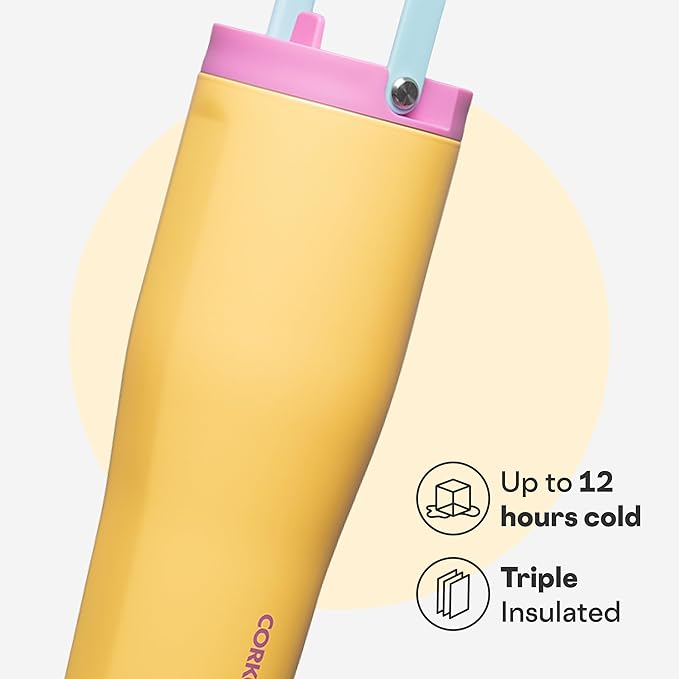 Corkcicle Go Cup XL - Leak-Proof Travel Tumbler - Triple Insulated Stainless Steel Water Bottle - Easy-Carry Handle - Summer Drinkware Gift - Keeps Drinks Ice Cold - 30 oz - Toucan Jams