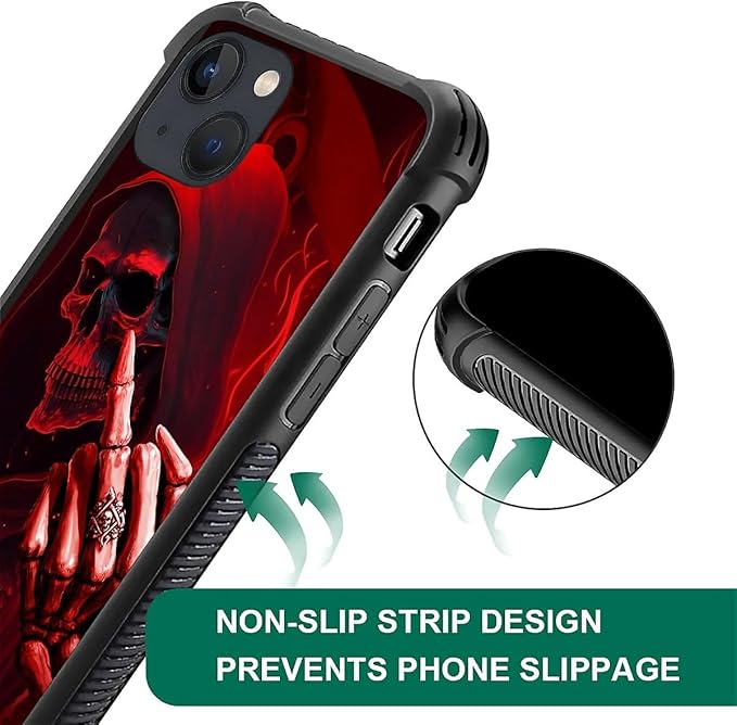for iPhone 13 Mini Case, Gestures Funny Skull Pattern Graphic Design Girl Boy Soft Silicone Hard Acrylic Shock Protection for iPhone 13 Mini