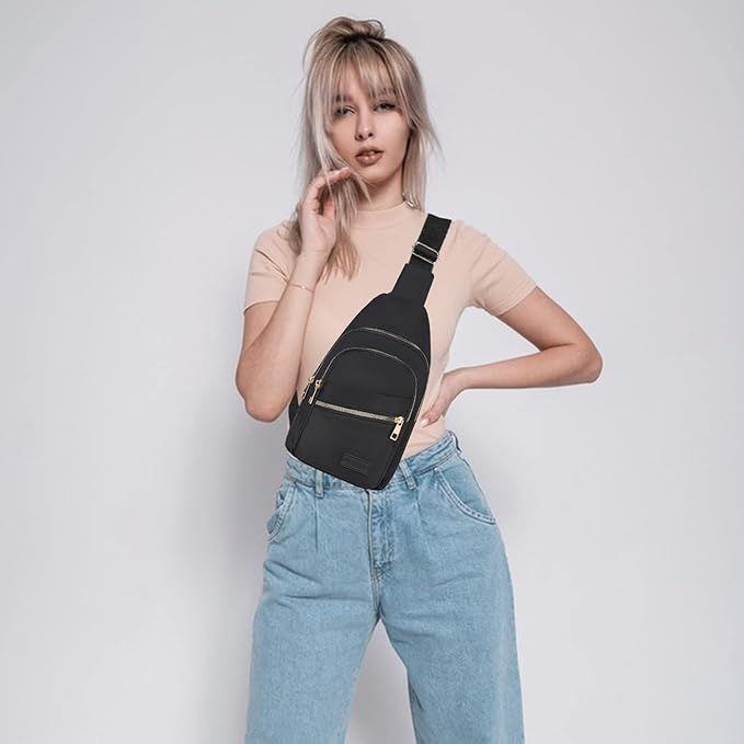 Banelu Small Crossbody Sling Backpack Sling Bag for Women, Chest Bag Daypack Fanny Pack Cross Body Bag for Outdoors Hiking Traveling - Gold Zipper