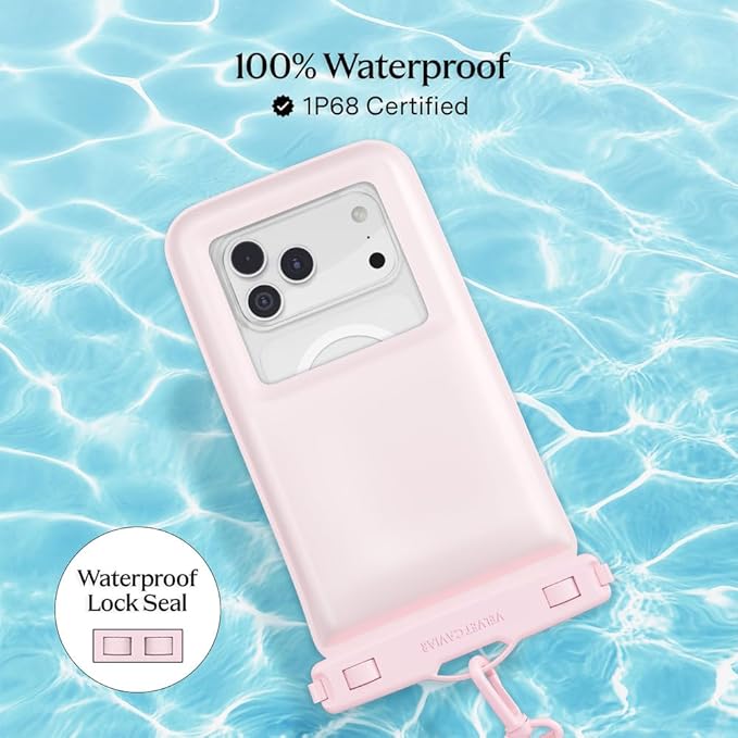 VELVET CAVIAR Waterproof Phone Pouch with Lanyard | IP68 Floating Case for iPhone & All Phones | Dry Bag for Snorkeling, Beach, Kayaking | Travel & Cruise Essentials for Women (Pink Strawberry Milk)