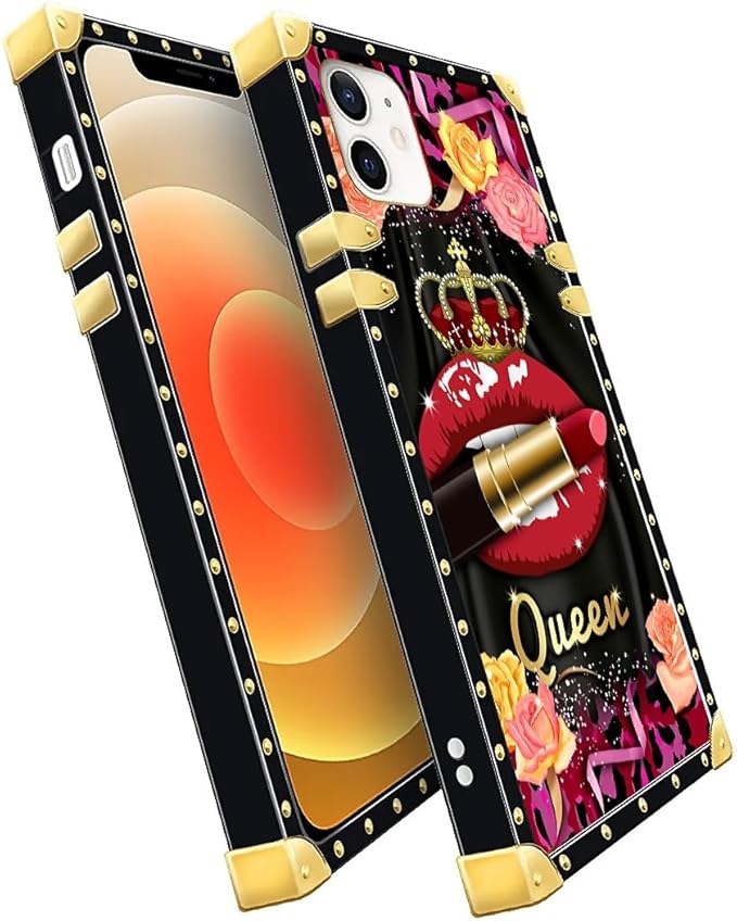 Compatible with iPhone 11 Case, Queen Lip Crown Leopard Print Luxury Golden Decoration for Girl Women Soft TPU Shockproof Protective Hard PC Back for iPhone 11