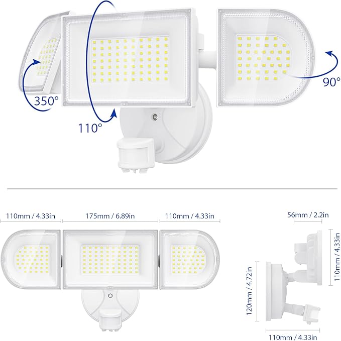 iMaihom 150W Motion Sensor Light Outdoor, 15000LM 6500K LED Security Floodlights, 3 Adjustable Head Motion Detection Light IP65 Waterproof for Yard Garage White 1pack